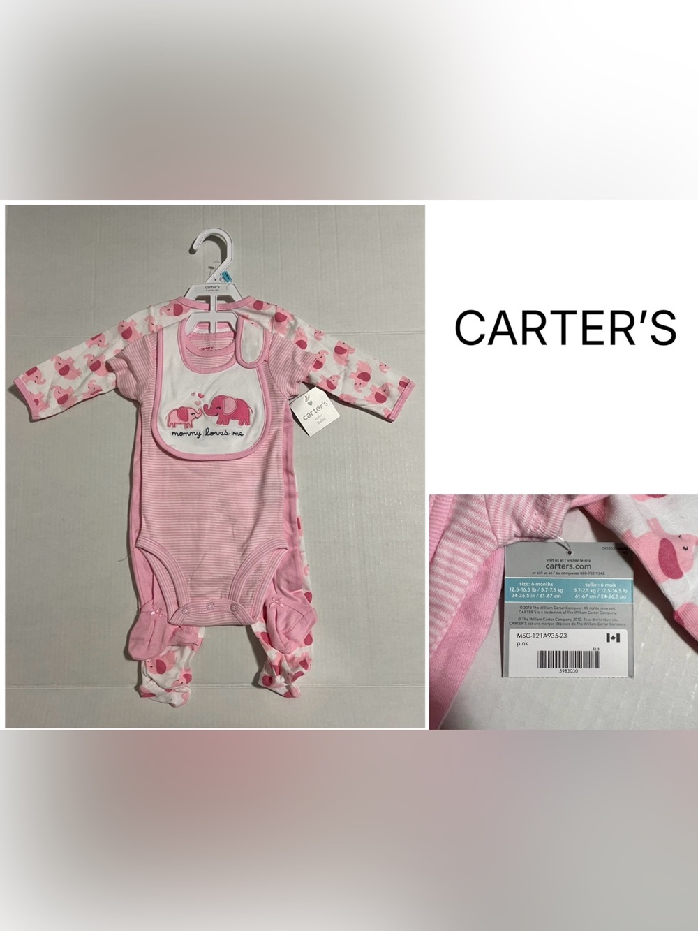 CARTER’S - 6M - NWT - INFANT GIRLS 4PC ELEPHANT SET
